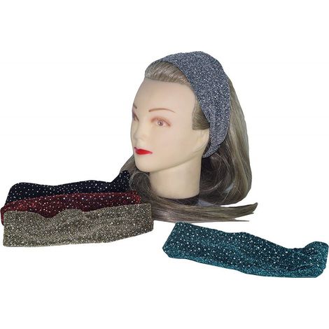 TRADE SHOP - Fascia Capelli Elastica 2 Pezzi Fasce Glitter Frontino Fermacapelli Tessuto -