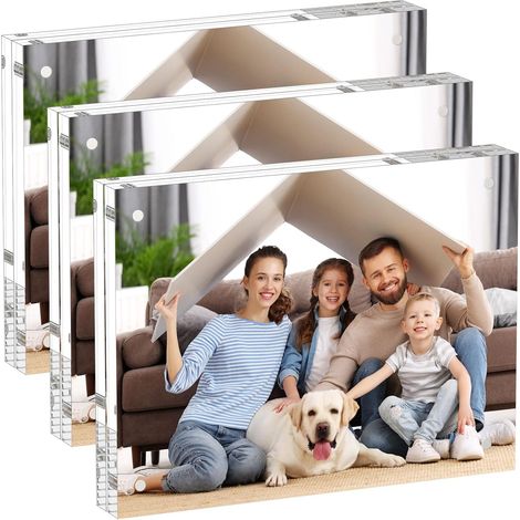 Lot de 3 cadres photo en acrylique 6x8 pouces, cadres photo autoportants magnétiques double face en acrylique sans cadre (1/5)