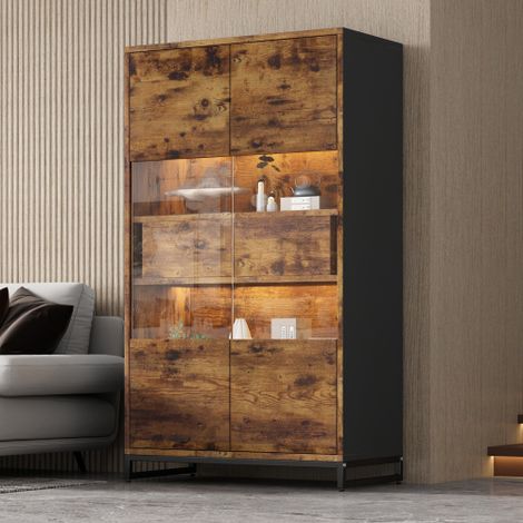 Vitrines d'exposition éclairées par LED — Vitrines sur pied (avec doubles tiroirs), meubles de rangement à panneaux en acrylique, armoires hautes, caves à vin et bibliothèques de grande capacité. (1/5)