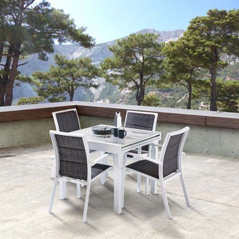 Salon de jardin Ensemble ModuloWood T4/8+F4 Verre Déco Bois Blanc Wilsa Garden (1/5)