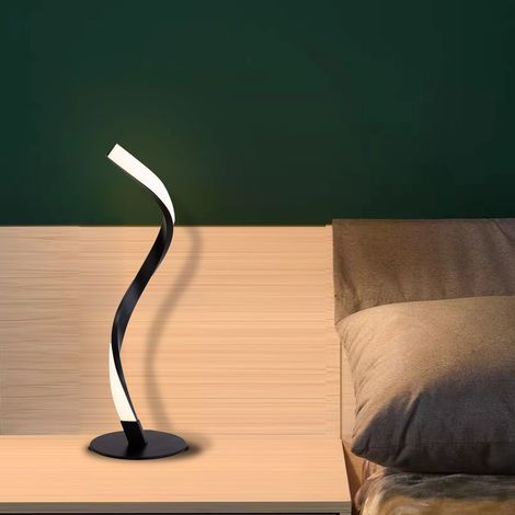 Spirallampe, spiralförmige Tischlampe, Nachttischlampe, Stimmungslicht, Leselampe, dekoratives Nachtlicht, S-förmige Lampe – schwarz