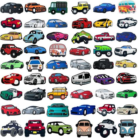 54 Pcs Voitures Charmes de Chaussure, Breloques de Chaussures Voiture, Charmes de Chaussure Dessin Animé en PVC, Cars Breloque pour Sabots Sandales, Cadeaux D'anniversaire pour Filles Garçons (1/5)