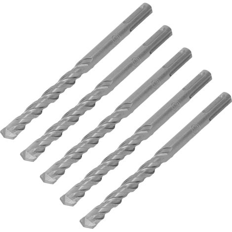 5 Mèches à Percussion en Carbure 160mm pour Béton, Pierre et Briques, 12mm, Pointe Auto-centrante, 2 Taillants, Lot de 5 (1/5)