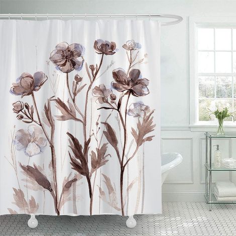 Filiyano-Rideau de douche à motifs floraux et d'oiseaux rose aquarelle, couleurs douces, tissu polyester imperméable, avec 12 crochets, convient pour