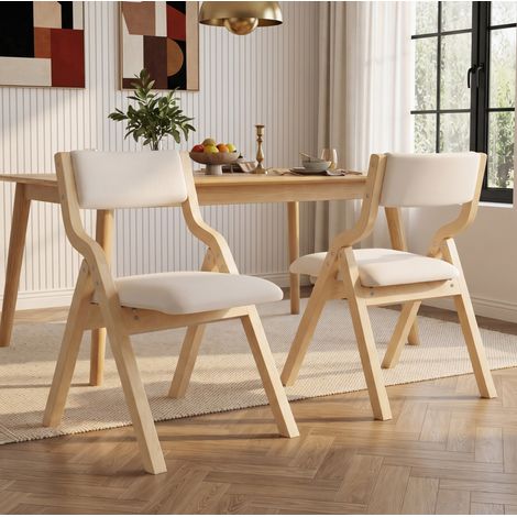 Set de 2 sillas plegables beige de madera maciza con tapizado de lino y acolchado (1/5)