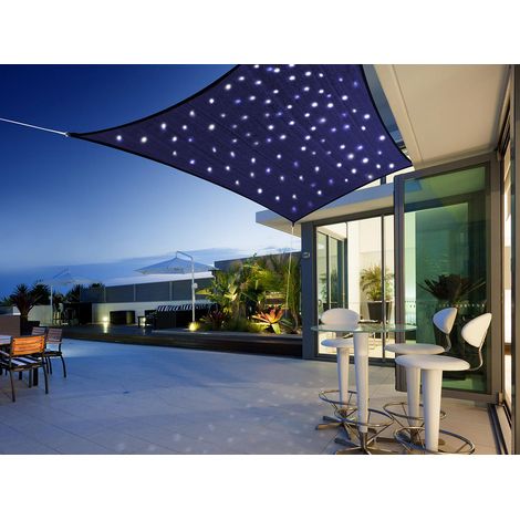 Voile d'ombrage rectangulaire 3 x 2 m – 100 Leds solaires – Toile polyéthylène 180 g/m² – Anti-UV et déperlant – Morel (1/3)