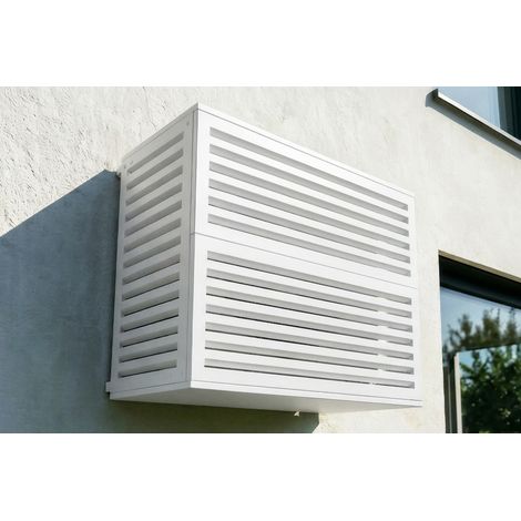 Klimaanlagen- und Wärmepumpenabdeckung ANETO Aluminium weiß mit Unterseite – Größe L (1/5)