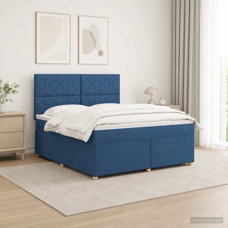 vidaXL Lit boxspring avec matelas Bleu 160 x 200 cm Tissu (1/5)