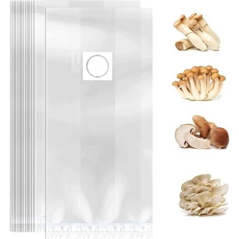 Packung mit 10 Pilzzuchtsäcken, 32 x 50 cm, strapazierfähige Pflanzsäcke mit Filter, reißfest und robust, für Pilze, Speisepilze und Getreide (1/5)