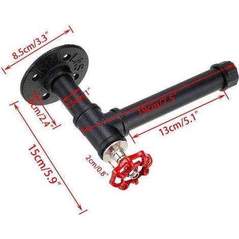 Support Mural Pour Papier Toilette - Tuyau Noir En Fer - Salle De Bain Chambre Cuisine Garage - 1 Piece (1/5)