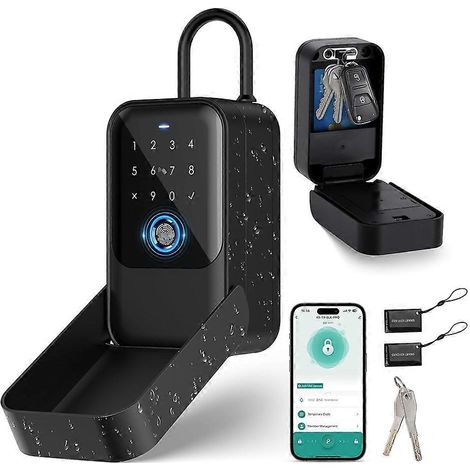 Coffre-fort intelligent à clé, coffre-fort Bluetooth avec lecteur d'empreintes digitales, code d'accès, carte d'accès, clé manuelle et application de contrôle, empreinte digitale (1/5)
