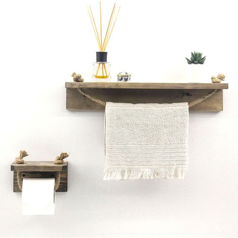 Estante Porpetto, 2 niveles, madera de abeto, hecho a mano, tono natural, 50x9x10h cm marrón natural (1/3)