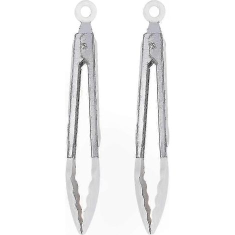 Pinces de cuisine en acier inoxydable avec clips en silicone, lot de deux, blanc cassé. (1/5)
