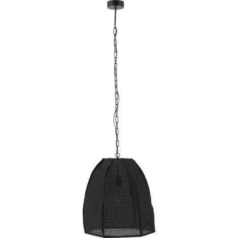 Plafonnier poire noir en lin et fer ambiance design chic - Noir profond effet textile (1/3)