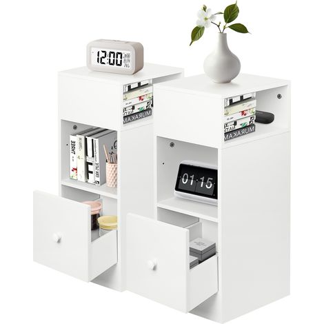 Set di 2 comodini, comodini, tavolini laterali, comodini, tavolini da divano, legno, 253066cm, bianco (1/5)