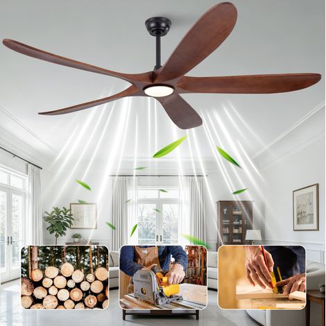 Ventilatore da soffitto LED 176x176x31 cm in legno nero, 6 velocità, per camera – MEUBLIV (1/5)