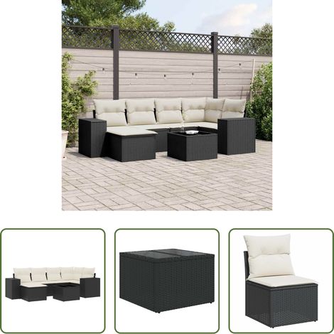 vidaXL Canapé d'angle - Salon de jardin 7 pcs avec coussins noir résine tressée (1/5)