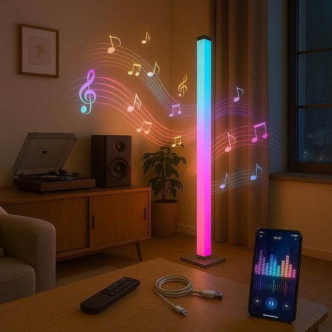 Lampadaire RGBIC 5W à intensité variable, IP44, mode musique personnalisable, avec câble USB, télécommande et application inclus (1/5)