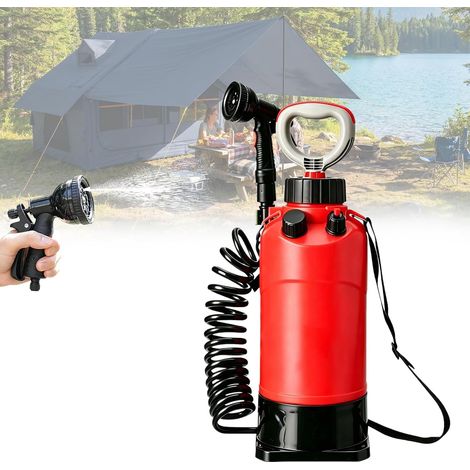 Douche portable pour chien, 8 l, fonctionnement manuel, aucune  Avec double bandoulière, sac isotherme et pommeau de douche, 10 réglages de pulvérisation, pour le camping, le jardin