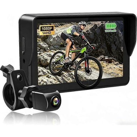 Caméra de recul pour vélo AHD 1080p avec écran 5 pouces, support rotatif à 360°, batterie 10 000 mAh et rétroviseur de guidon. (1/5)