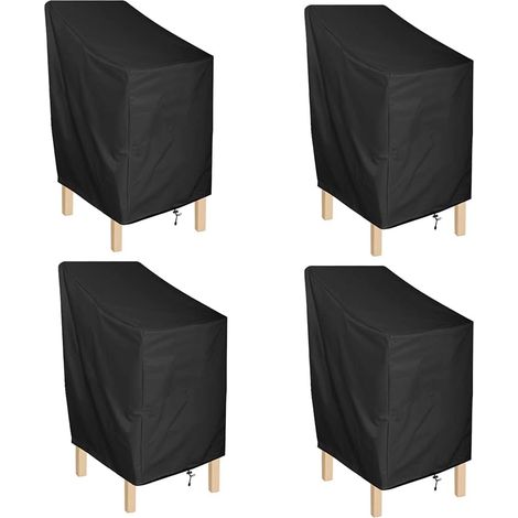 Fundas impermeables para sillas de patio, fundas para sillas de bar de exterior con protección UV y resistentes al viento, fundas apilables para sillas de comedor de respaldo alto para jardín, paquete (1/4)