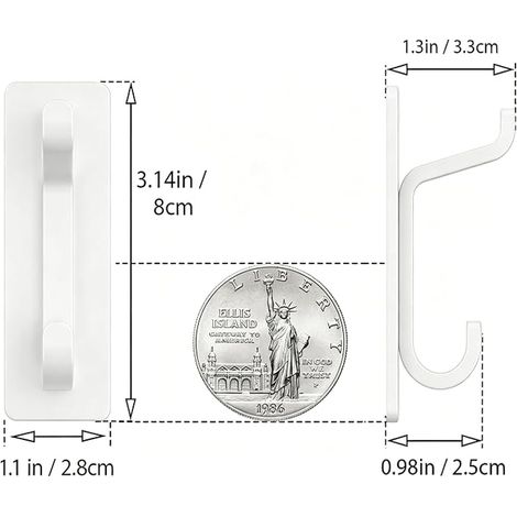 No Drilling Towel Rack: Adhesive Hooks 6kg, Self Adhesive Wall Hooks, Hat, Towel and Coat Hooks, White (1/3)