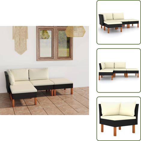 The Living Store Set Divani da Giardino 4 pz con Cuscini in Polyrattan Nero - Divano da esterno