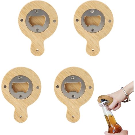 Flaschenöffner, 4 Stück Flaschenöffner, Holz, tragbar, langlebig, Edelstahl, Naturholz, leicht, kann an einem Schlüsselring aufgehängt werden, ein schönes Geschenk für Männer