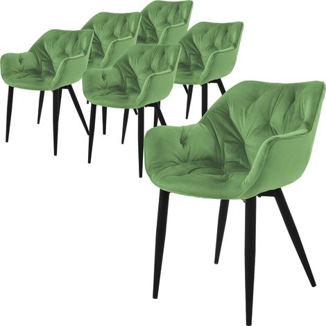ML-Design Set 6 Sedie per Sala da Pranzo in Velluto Verde Salvia Poltroncine da Salotto Imbottite con Braccioli Gambe in Metallo Poltrone per Soggiorno con Schienale Ergonomiche e Confortevoli