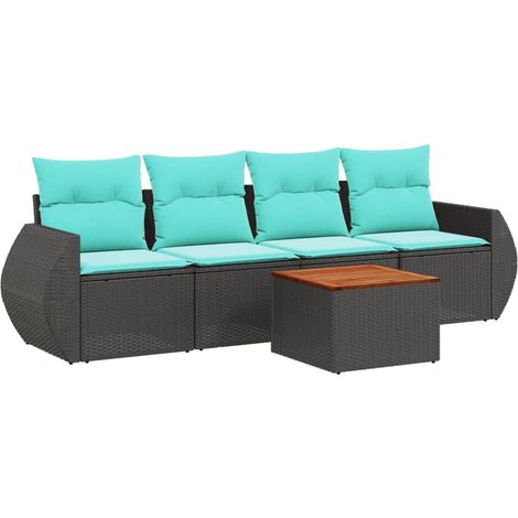 5-teiliges Gartensofa-Set mit Kissen, schwarzes Polyrattan vidaXL (1/5)