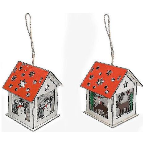 Sapin de Noël en bois, maison, guirlande lumineuse LED, Père Noël, bonhomme de neige, renne, décorations de chalet illuminées pour table (1/5)