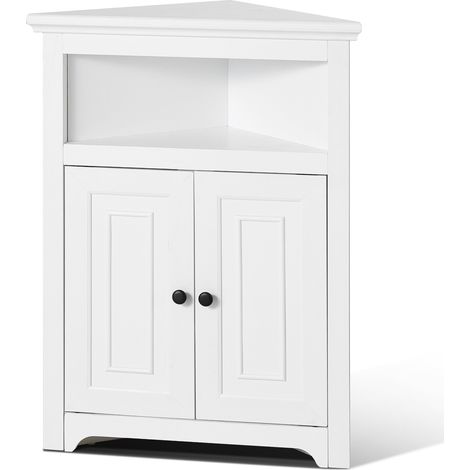 VEVOR Mobiletto Angolare Portaoggetti Altezza 84,5cm Mobiletto da Casa in Legno con 2 Porte Ripiani Regolabili, Mobiletto Angolare Indipendente per Soggiorno, Cucina, Lavanderia, Bagno, bianco