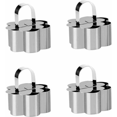 Un ensemble de 4 cercles à gâteaux en forme de fleur, moules à gâteaux en acier inoxydable à faire soi-même, parfaits pour réaliser des mousses et des desserts. (1/5)