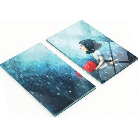 Tablas de cortar de cristal para cocina con estampado de coraz贸n de ni帽a, 2 x 30 x 52 cm.