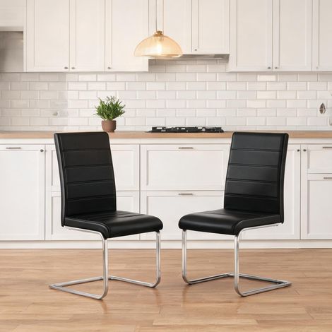 Chaise de bureau cantilever design noir dossier haut en métal PU (1/5)