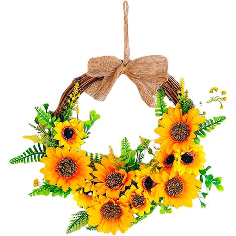 Plaque De Bienvenue En Bois - Couronne De Tournesol En Forme De Demi-Cercle - Décoration Extérieure Pour Porte D'Entrée - 1 Pièce (1/5)
