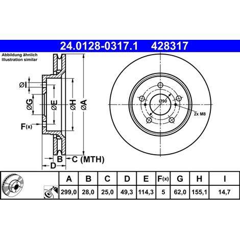 Lot de 2 Disques de frein ATE 24.0128-0317.1 TOYOTA 43512-F4010