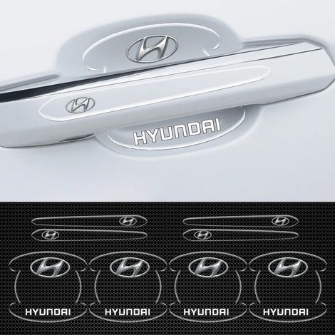 (8 pièces) 8 autocollants de protection pour poignées de porte extérieures de voiture, style tendance, compatibles avec Hyundai i10, i20, i30, i40, IX20, IX35, Kona, Getz, Genesis et Azera. (1/4)