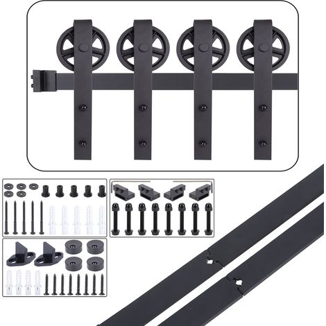 8FT/244CM Systeme Porte Coulissante Quincailleri Kit de Rail, Porte Coulissante Ensemble Industriel Doppelschiebetür pour Porte Coulissante Interieur
