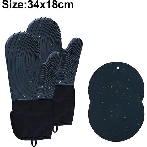 Ensemble de 2 gants de cuisine en silicone, avec doublure matelassée, souples et résistants à la chaleur, à la vapeur et à l'eau. Protection contre les surfaces chaudes. (1/5)