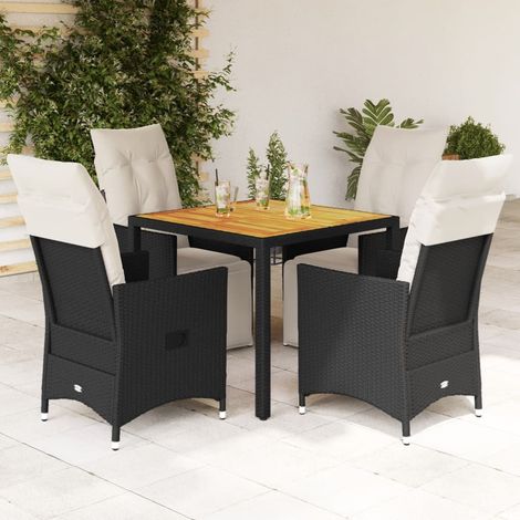 Ensemble repas jardin 5 pièces, fauteuils inclinables en résine tressée, noir, coussins - PANGIVO (1/5)