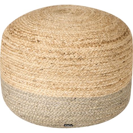 Puf redondo boho otomana de yute bolas de EPS 50 x 50 x 40 cm gris pardo Duki