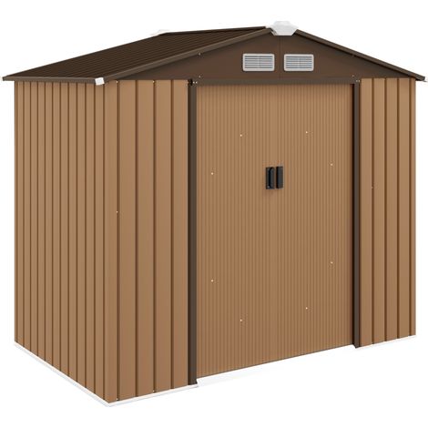 Abri de jardin en acier avec base et portes coulissantes 213 x 130 x 185 cm - Marron (1/5)