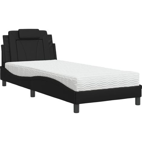 Lit simple,Lit adulte,Lit avec matelas noir 90x190 cm similicuir CFW61278 (1/5)