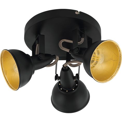 EGLO Deckenstrahler Thornton, Deckenlampe mit 3 Spots, Vintage Deckenleuchte Wohnzimmer, Retro Lampe Decke, Wohnzimmerlampe aus Metall in Schwarz Gold, E14 Fassung, Ø 21 cm (1/5)
