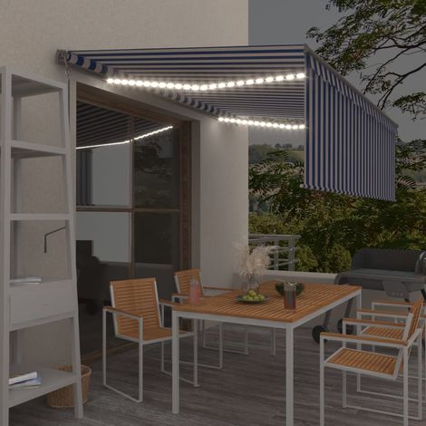Auvent, Marquise auvent de porte, Abri banne entrée protection automatique store capteur de vent LED 4,5x3 m Bleu blanc LKOWF17182 (1/5)