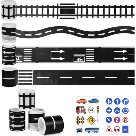4PCS Road Railway Washi Tape Set Ruban Autocollant Decoratif Autoroute Rouleau Bande Adhesive Ruban de Voiture de Route Ruban Autocollant et Autocollants de Panneau de Signalisation pour DIY (1/5)