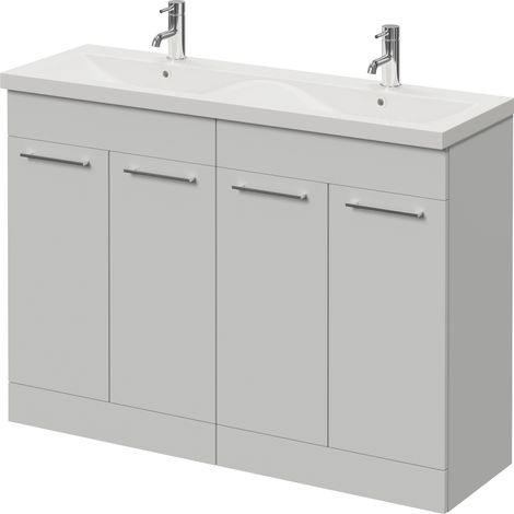 Napoli 390 Gloss Grey Pearl 1200mm 4 Door Vanity Unit with Double Glide Basins - 1200mm - Chrome 160mm Handle
