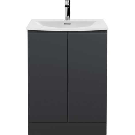 Hudson Reed Urban Floor Standing 2-Door Vanity Unit with Basin-4 600mm Wide - Satin Anthracite (1/5)