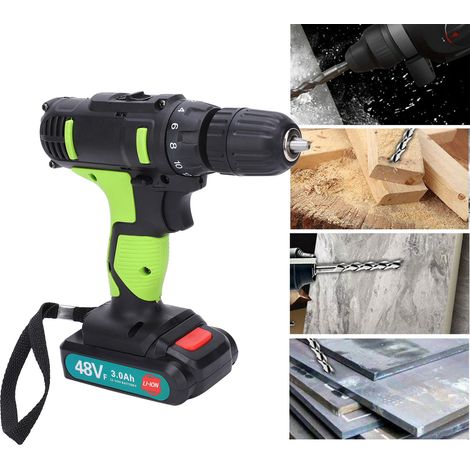 Perceuse à percussion sans fil, double vitesse, batterie lithium-ion noire et verte, compatible avec les appareils 100-240 V AC (norme européenne). (1/5)
